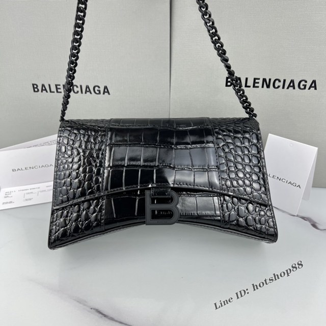 Balenciaga專櫃爆款鱷魚紋牛皮女包鏈條包 巴黎世家經典沙漏鏈條斜挎包 fyj1043